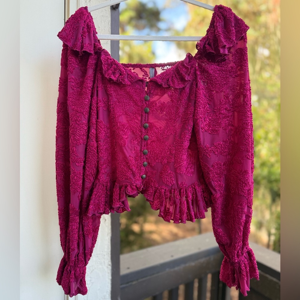 Anthropologie Pink Floral Sheer Blouse